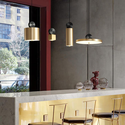LuxRoyale Modern Cylindrical Brass & Black LED Pendant Light for Kitchen Island