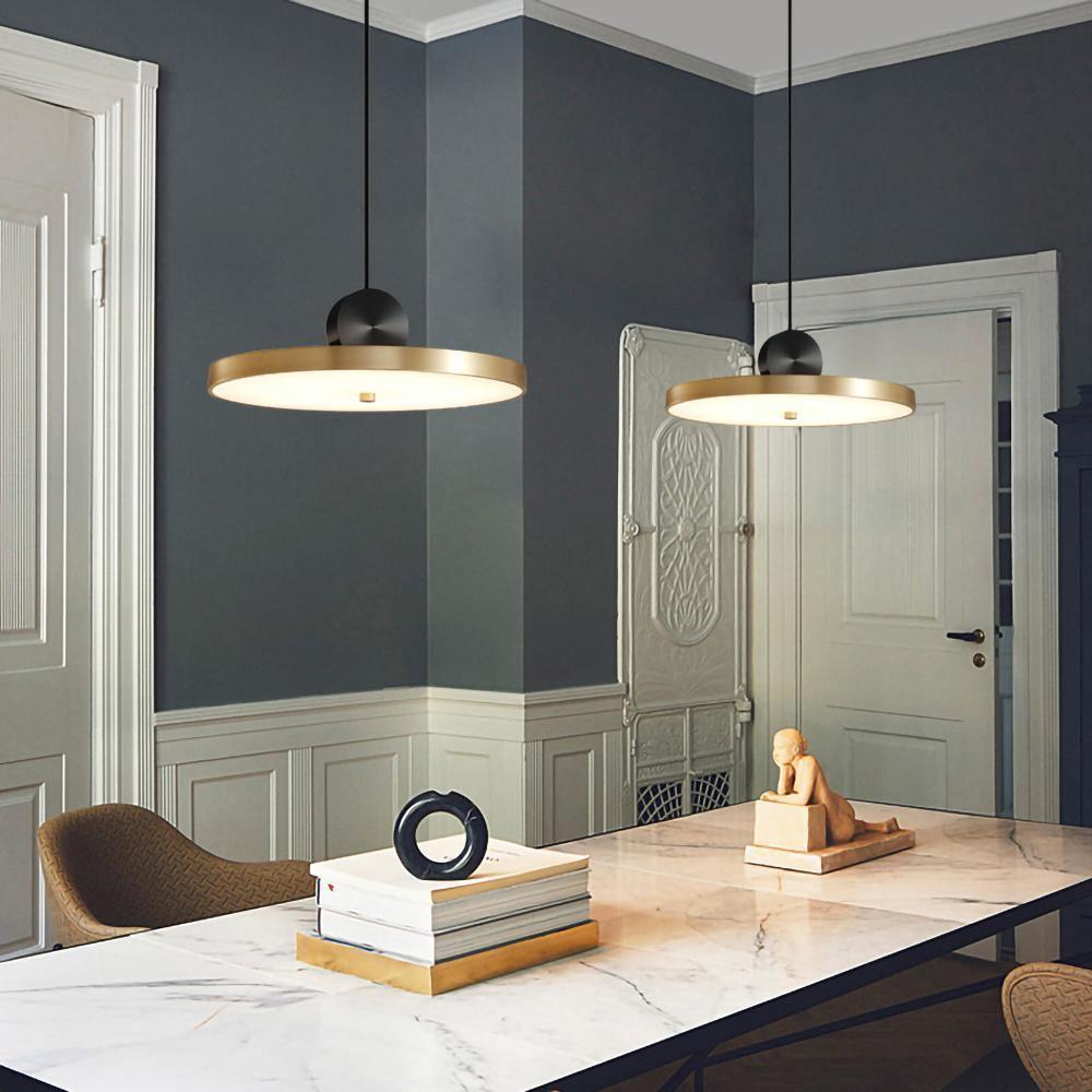 LuxRoyale Modern Cylindrical Brass & Black LED Pendant Light for Kitchen Island