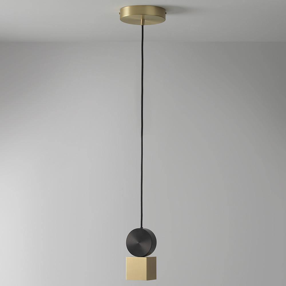 LuxRoyale Modern Cylindrical Brass & Black LED Pendant Light for Kitchen Island