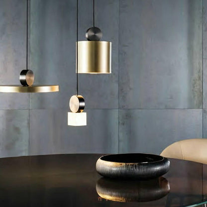 LuxRoyale Modern Cylindrical Brass & Black LED Pendant Light for Kitchen Island