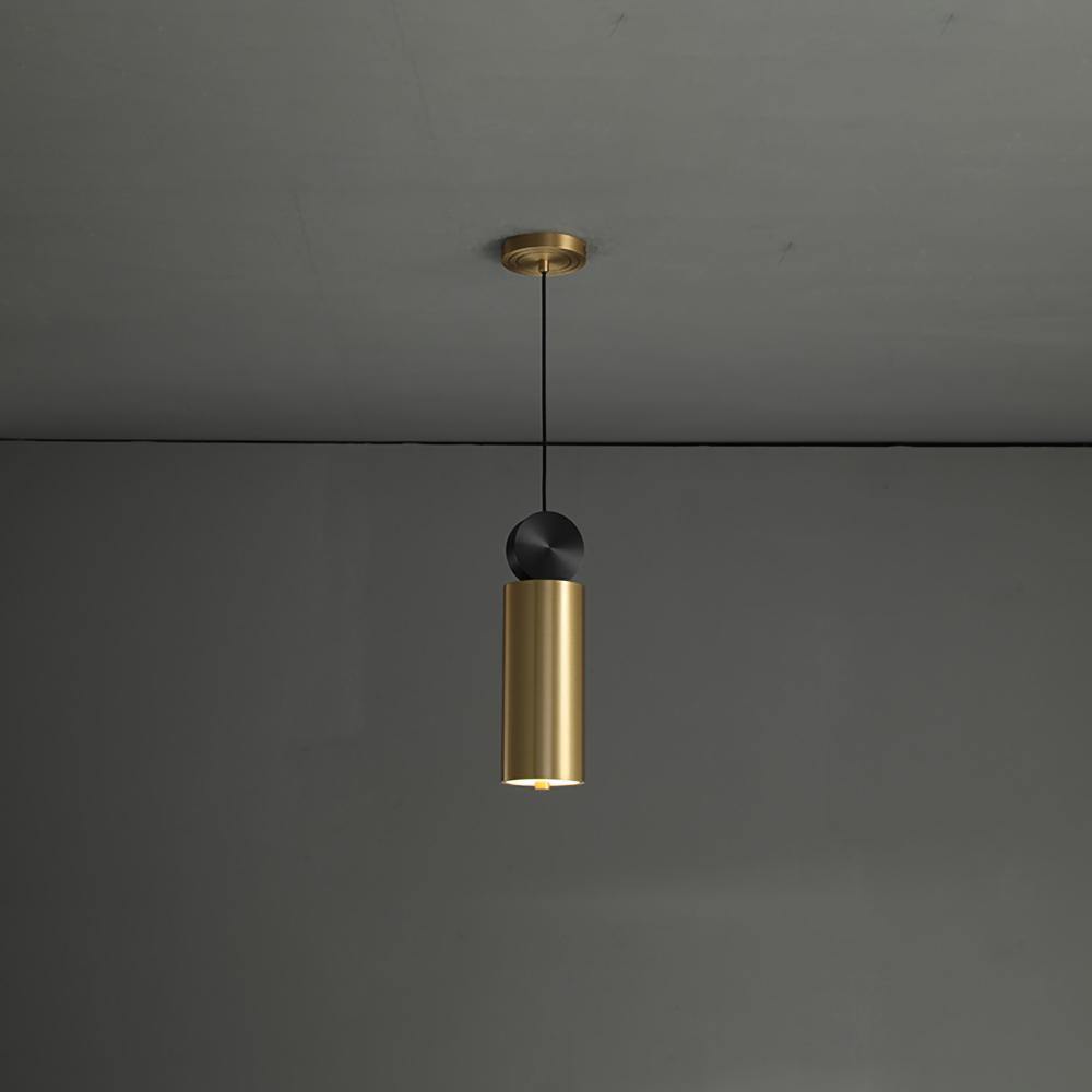 LuxRoyale Modern Cylindrical Brass & Black LED Pendant Light for Kitchen Island