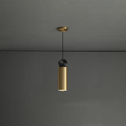 LuxRoyale Modern Cylindrical Brass & Black LED Pendant Light for Kitchen Island