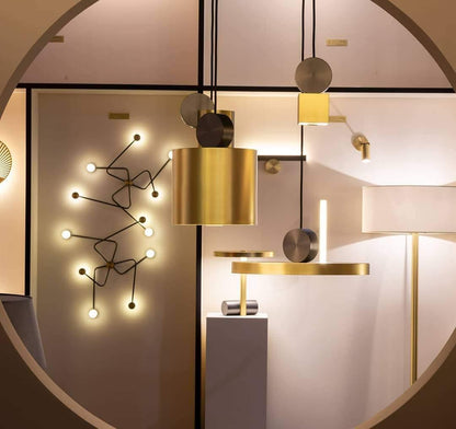 LuxRoyale Modern Cylindrical Brass & Black LED Pendant Light for Kitchen Island