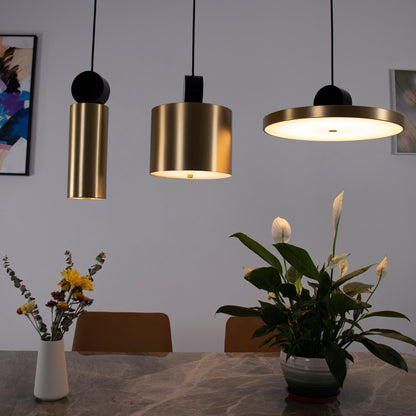 LuxRoyale Modern Cylindrical Brass & Black LED Pendant Light for Kitchen Island