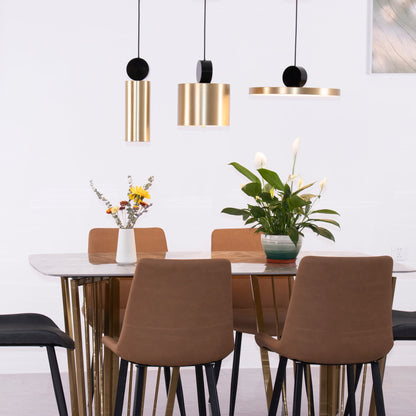 LuxRoyale Modern Cylindrical Brass & Black LED Pendant Light for Kitchen Island