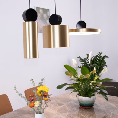 LuxRoyale Modern Cylindrical Brass & Black LED Pendant Light for Kitchen Island