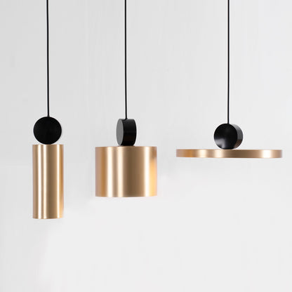 LuxRoyale Modern Cylindrical Brass & Black LED Pendant Light for Kitchen Island