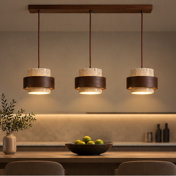 Callan Wabi-Sabi Travertine Stone Walnut Wood Linear