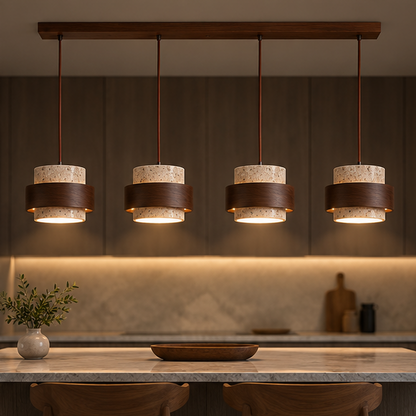 Callan Wabi-Sabi Travertine Stone Walnut Wood Linear