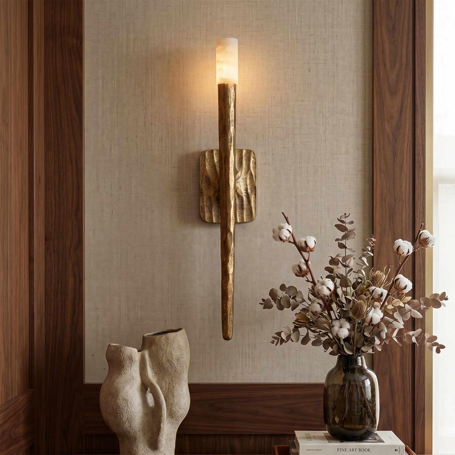 LuxRoyale Forged Brass & Marble Wall Sconce -Elegant 20-Inch LED Light