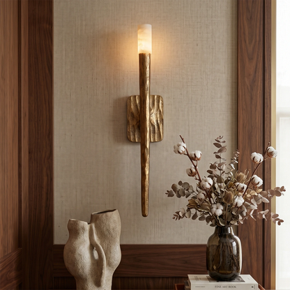 LuxRoyale Forged Brass & Marble Wall Sconce -Elegant 20-Inch LED Light