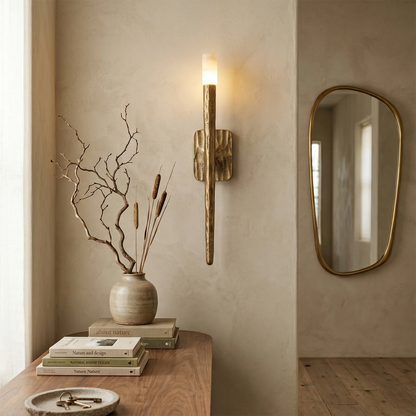 LuxRoyale Forged Brass & Marble Wall Sconce -Elegant 20-Inch LED Light