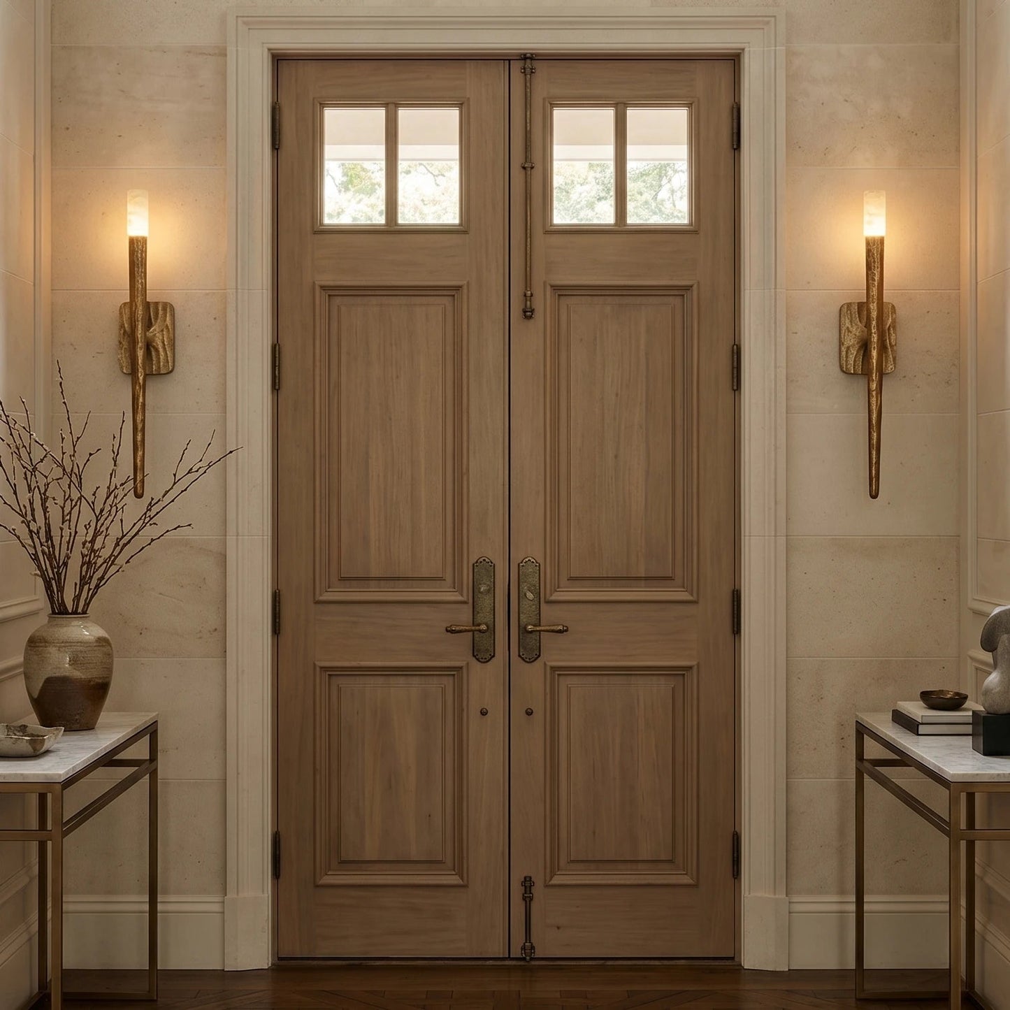 LuxRoyale Forged Brass & Marble Wall Sconce -Elegant 20-Inch LED Light