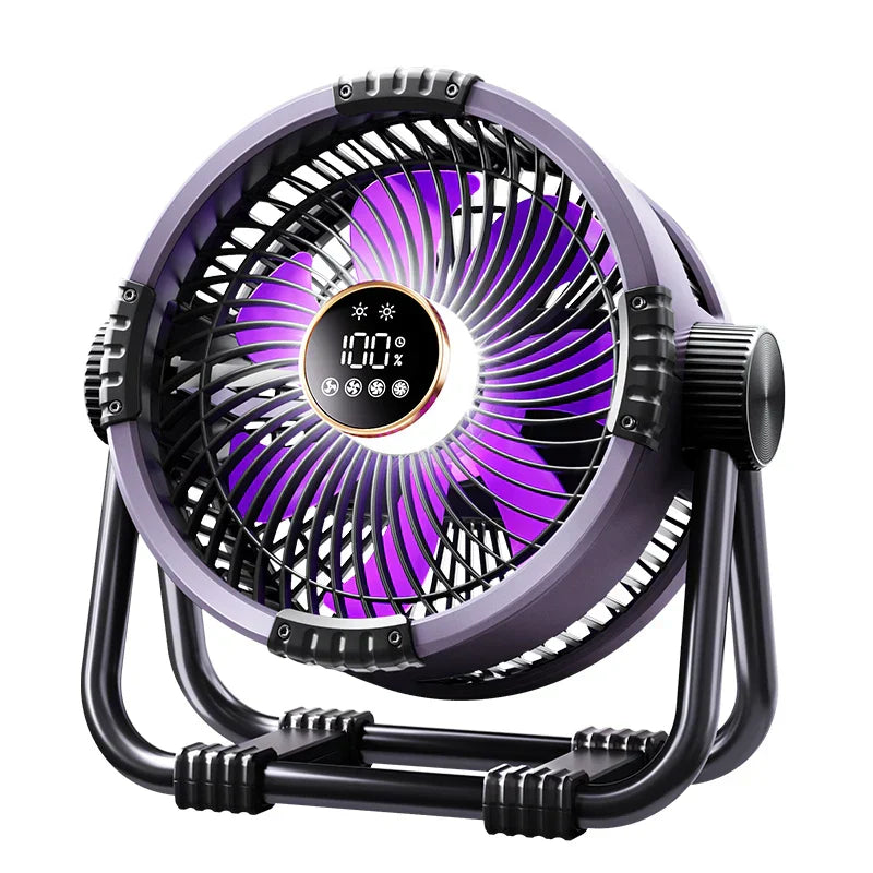 RoyaleGlow Portable Camping Fan with LED Light, 20000mAh Battery & Remote Control