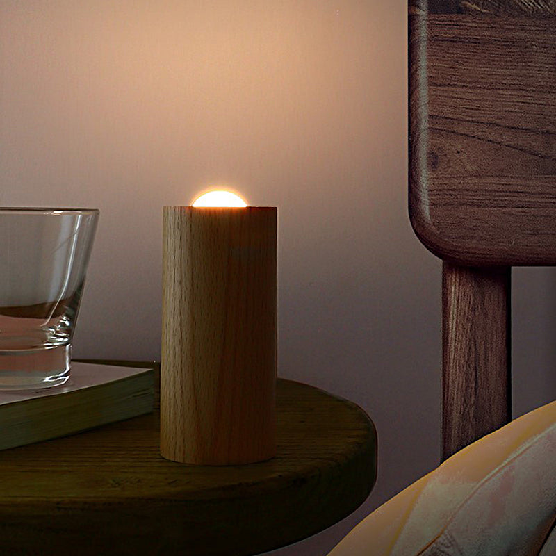 Candlelight Ambient Wood Cylinder Accent LED Table Lamp 0