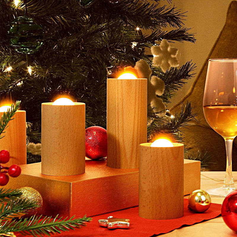 Candlelight Ambient Wood Cylinder Accent LED Table Lamp 1