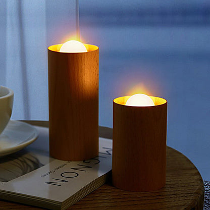 Candlelight Ambient Wood Cylinder Accent LED Table Lamp 2