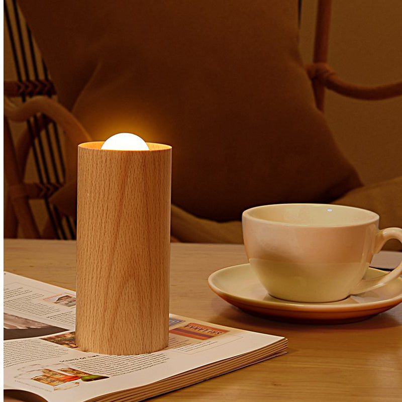 Candlelight Ambient Wood Cylinder Accent LED Table Lamp 3