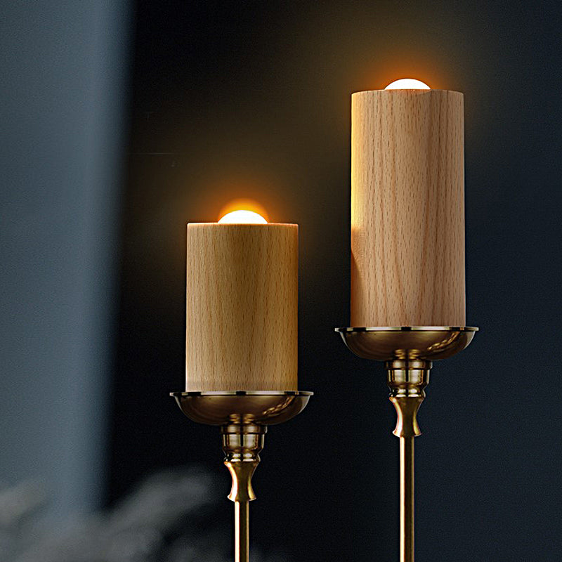 Candlelight Ambient Wood Cylinder Accent LED Table Lamp 4