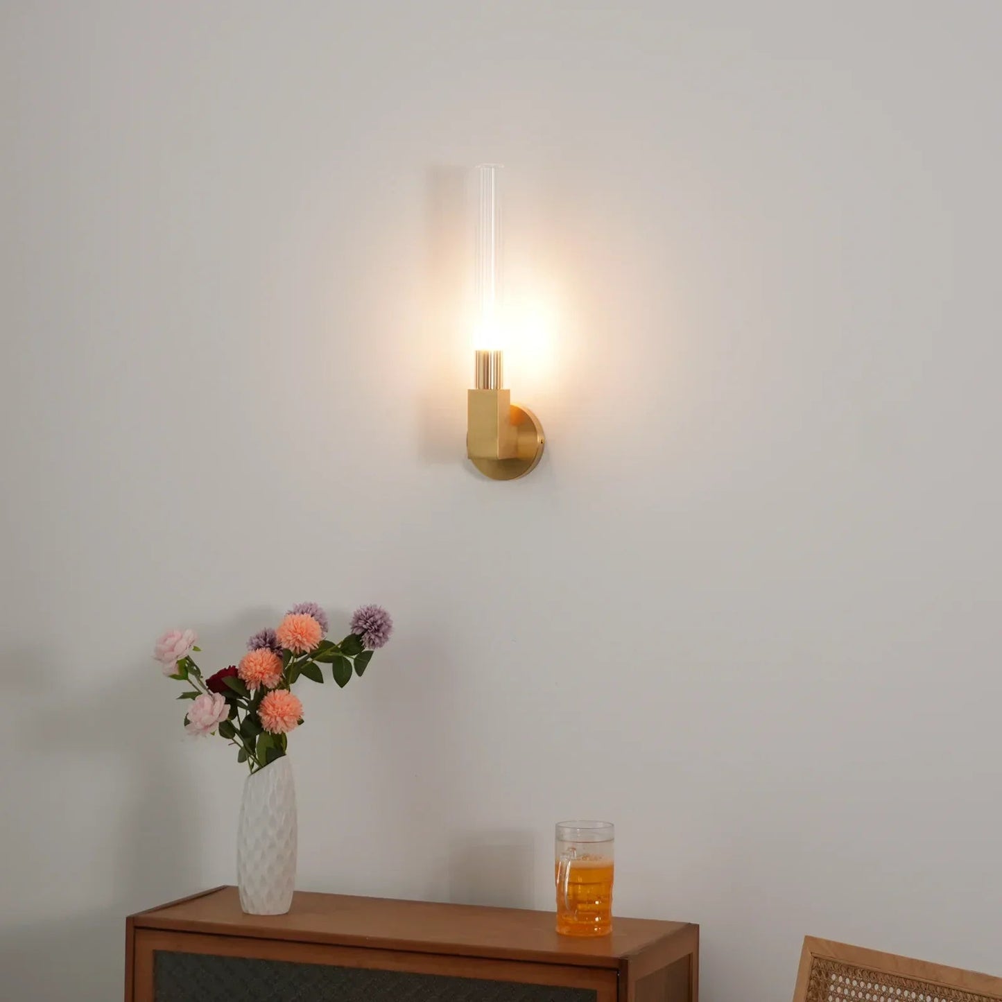 RoyaleGlow Modern Brass Wall Sconce-Fluted Glass Vanity Light Fixture