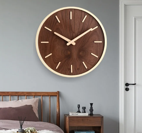 Luxora Walnut Wooden Wall Clock - Modern Minimalist, Nordic Style Clock