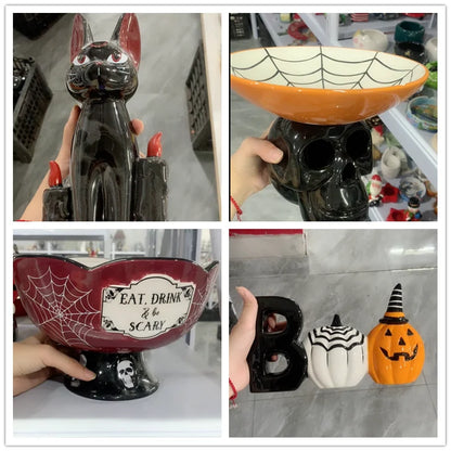 Cartoon Halloween All Saints' Day 3D Relief Handdrawn Ceramics Cake Candy Jar Storage Tank Teapot Tableware Household Dinnerware 0