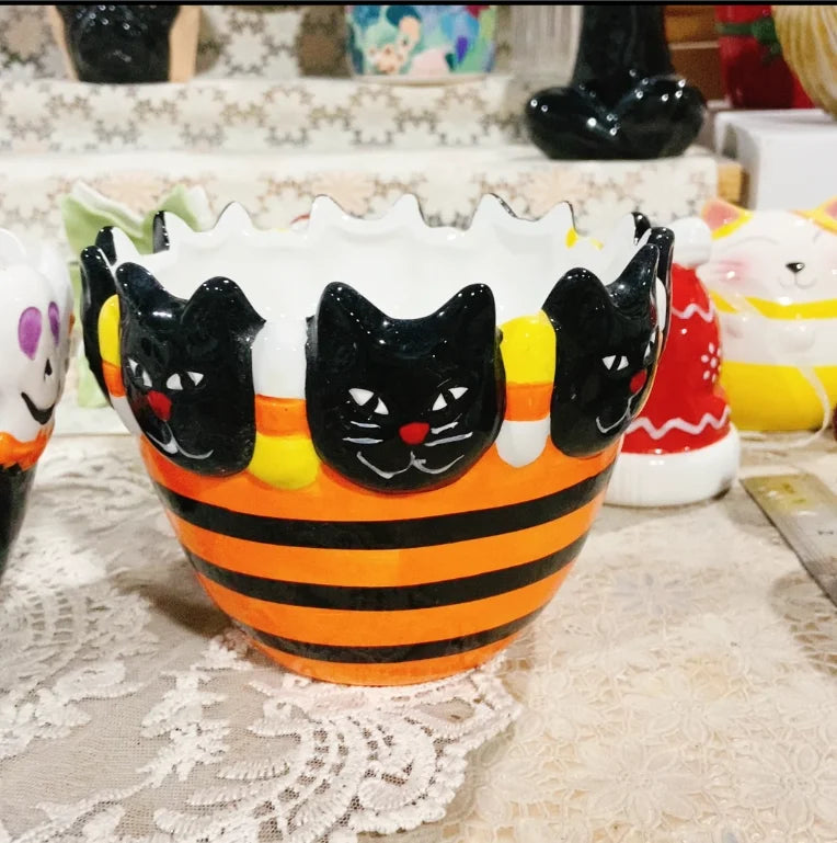 Cartoon Halloween All Saints' Day 3D Relief Handdrawn Ceramics Cake Candy Jar Storage Tank Teapot Tableware Household Dinnerware 11