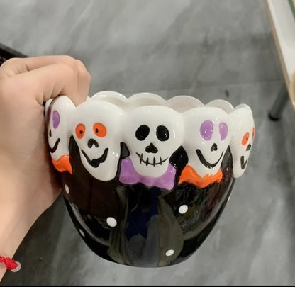 Cartoon Halloween All Saints' Day 3D Relief Handdrawn Ceramics Cake Candy Jar Storage Tank Teapot Tableware Household Dinnerware 2