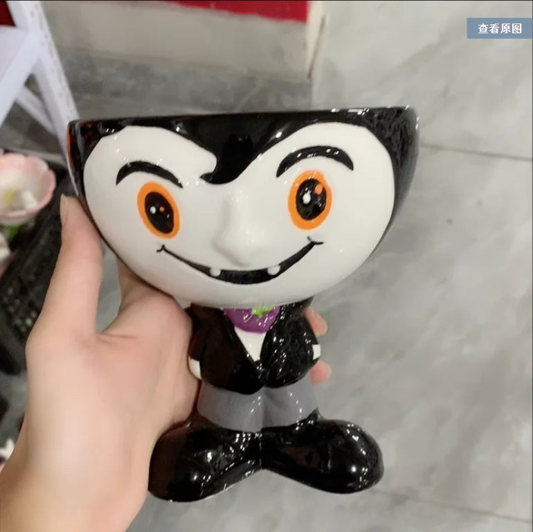 Cartoon Halloween All Saints' Day 3D Relief Handdrawn Ceramics Cake Candy Jar Storage Tank Teapot Tableware Household Dinnerware 5