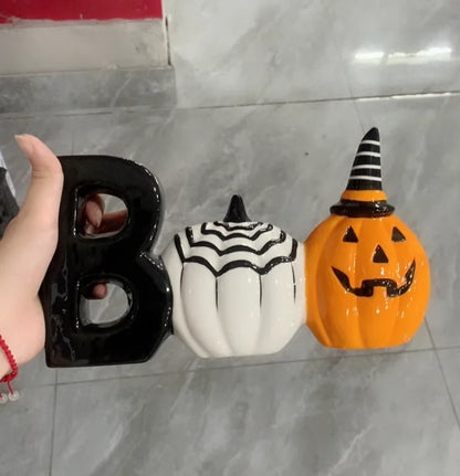 Cartoon Halloween All Saints' Day 3D Relief Handdrawn Ceramics Cake Candy Jar Storage Tank Teapot Tableware Household Dinnerware 6