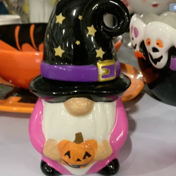 Cartoon Halloween All Saints' Day 3D Relief Handdrawn Ceramics Cake Candy Jar Storage Tank Teapot Tableware Household Dinnerware 7