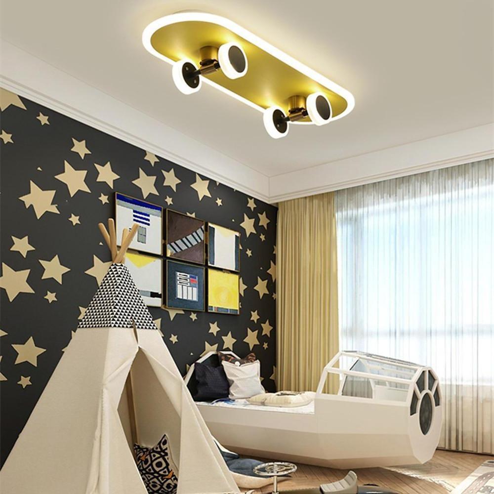 Cartoon Skateboard-shaped Dimmable LED Gold Modern Ceiling Lights 4