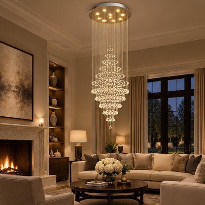 RoyaleGlow Modern Spiral Crystal Chandelier - Luxury LED Hanging Light Fixture