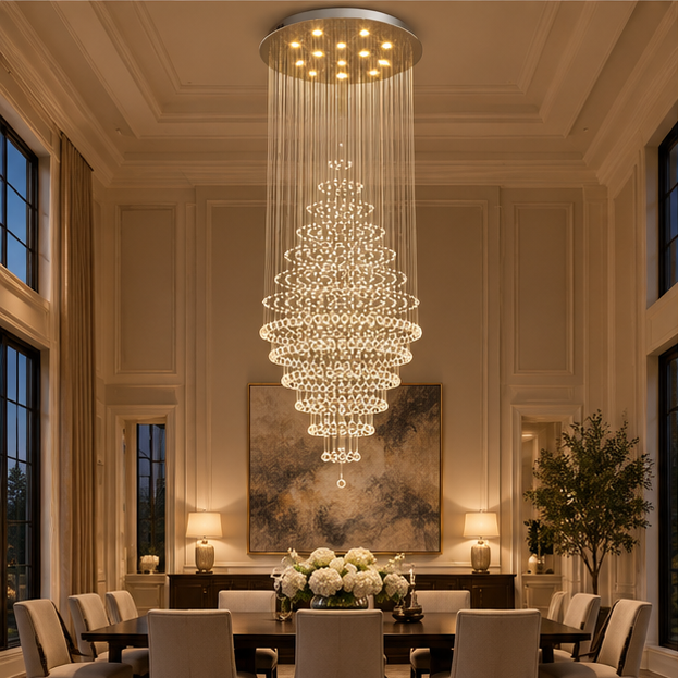 RoyaleGlow Modern Spiral Crystal Chandelier - Luxury LED Hanging Light Fixture
