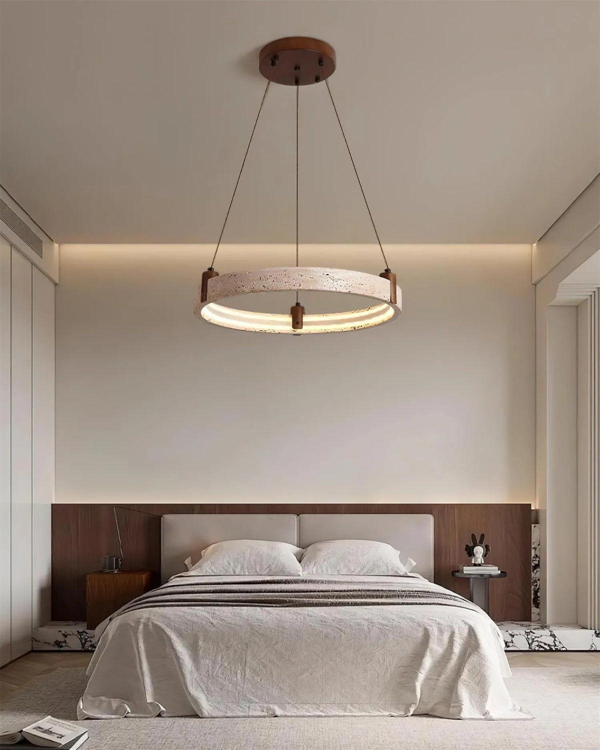 Royelux Modern Travertine Ring Chandelier with Integrated LED Light - Royale Basic