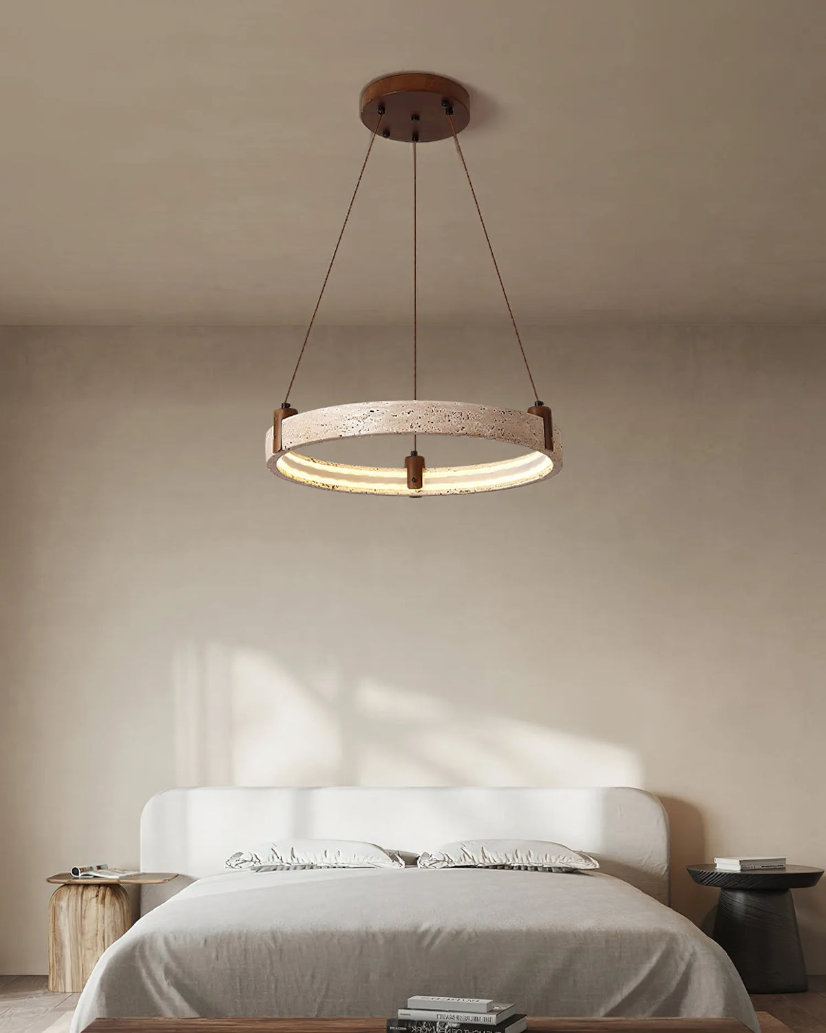 Royelux Modern Travertine Ring Chandelier with Integrated LED Light - Royale Basic