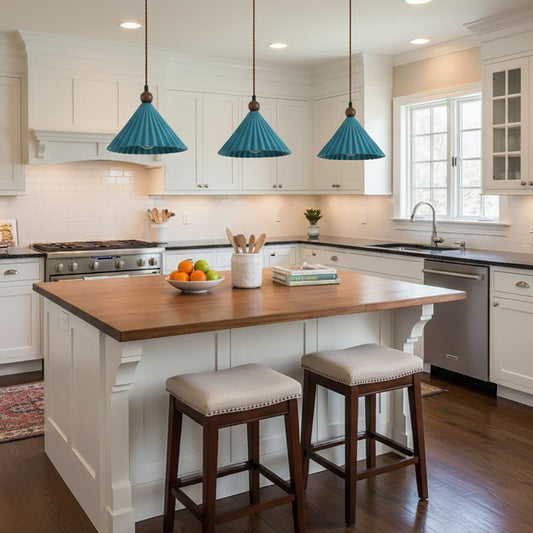 Ceramic Pendant Light with Wooden Accent for Kitchen Island – Modern Hanging Light 0