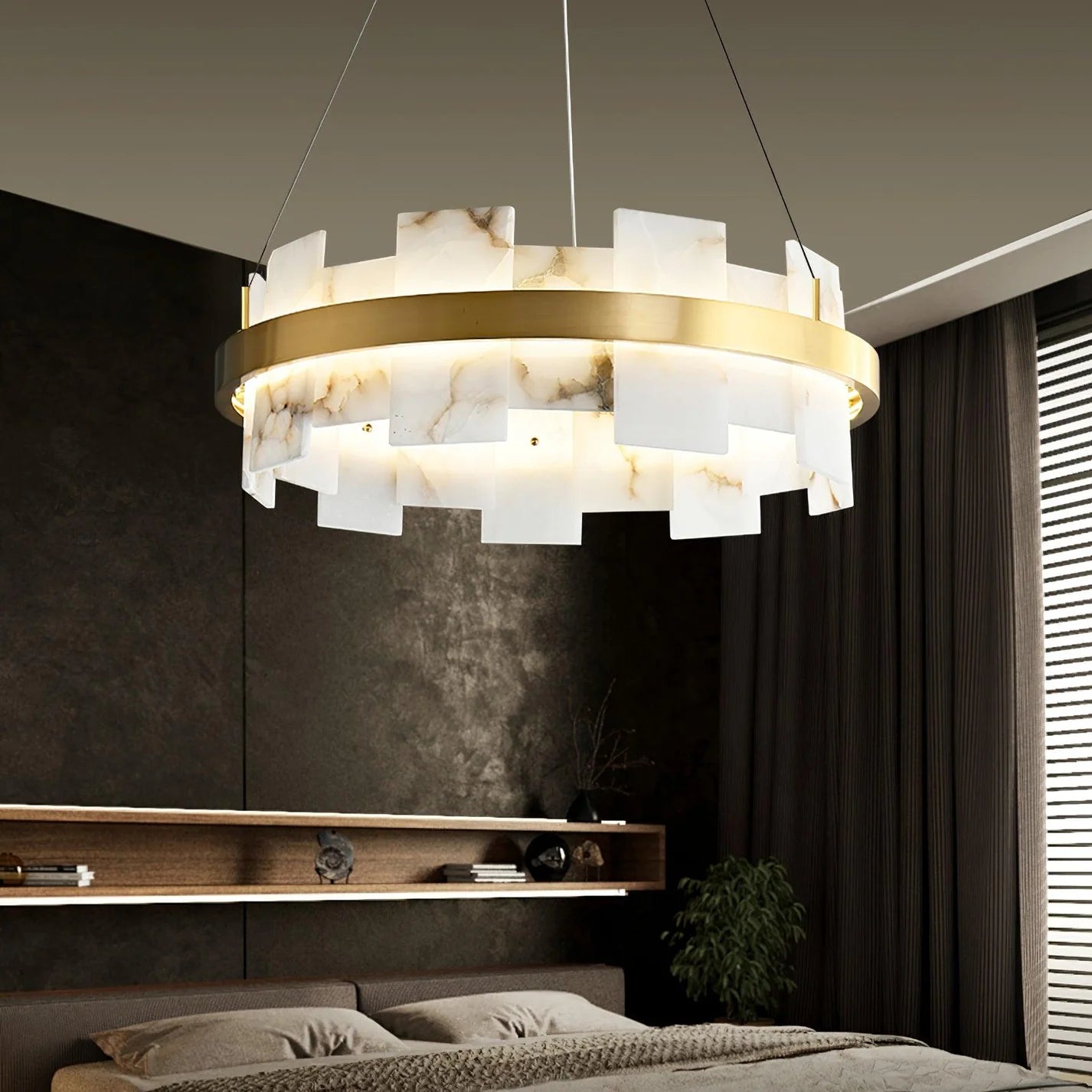 Royelux Modern Brass Chandelier with Natural Alabaster Shade - Modern Luxury Light