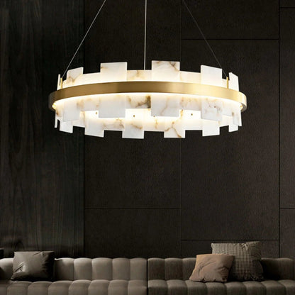 Royelux Modern Brass Chandelier with Natural Alabaster Shade - Modern Luxury Light