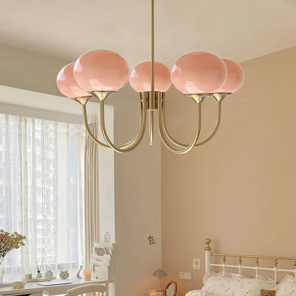 Chandelier with Spherical Glass Shades and Metal Frame 10