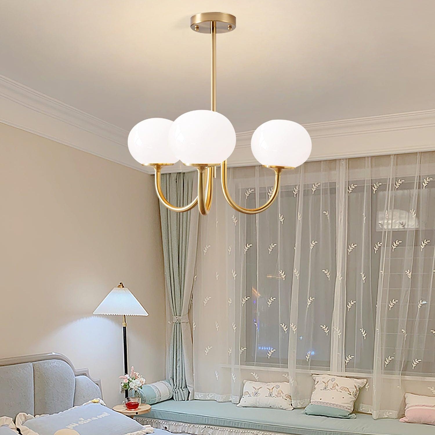 Chandelier with Spherical Glass Shades and Metal Frame 12