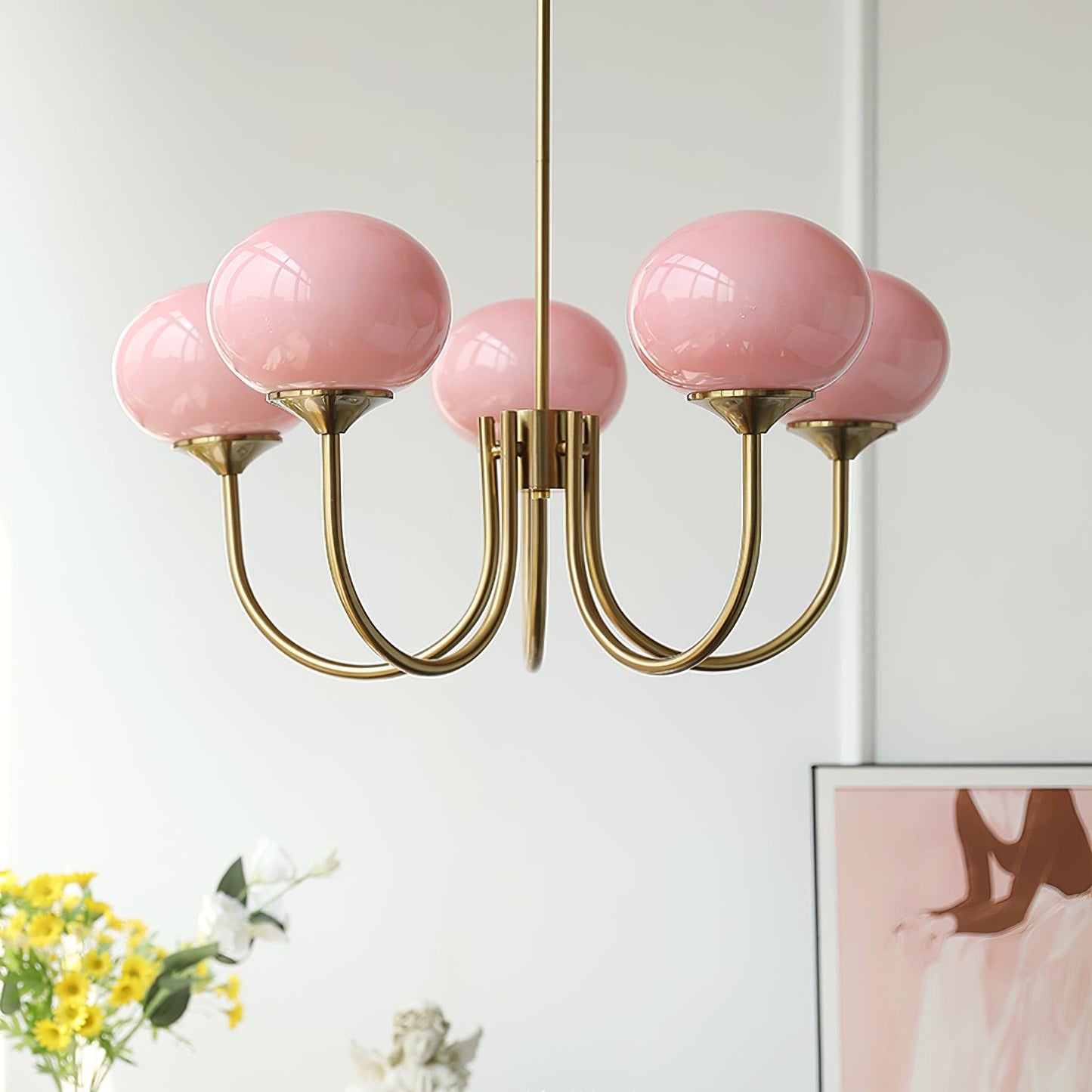 Chandelier with Spherical Glass Shades and Metal Frame 13
