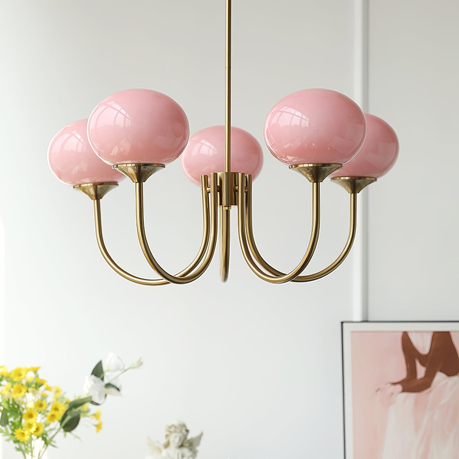 Chandelier with Spherical Glass Shades and Metal Frame 13
