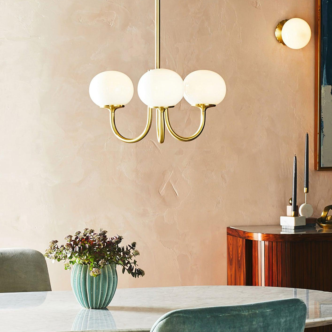 Chandelier with Spherical Glass Shades and Metal Frame 9