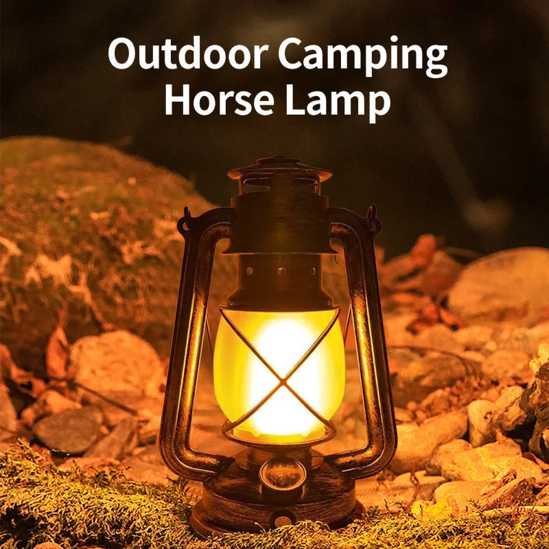 Charging Decor Atmosphere Light Retro Horse Light Hanging Tent Light Outdoor Kerosene 3 Lighting Modes Lighting Camping Bar Lamp 0