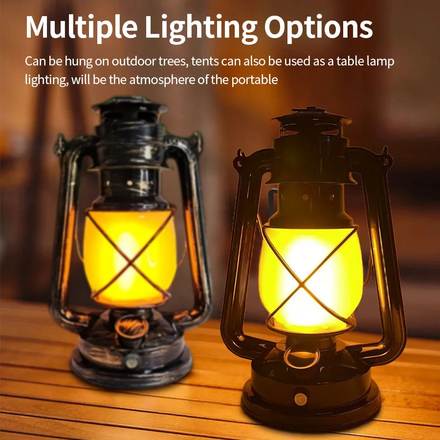 Charging Decor Atmosphere Light Retro Horse Light Hanging Tent Light Outdoor Kerosene 3 Lighting Modes Lighting Camping Bar Lamp 4