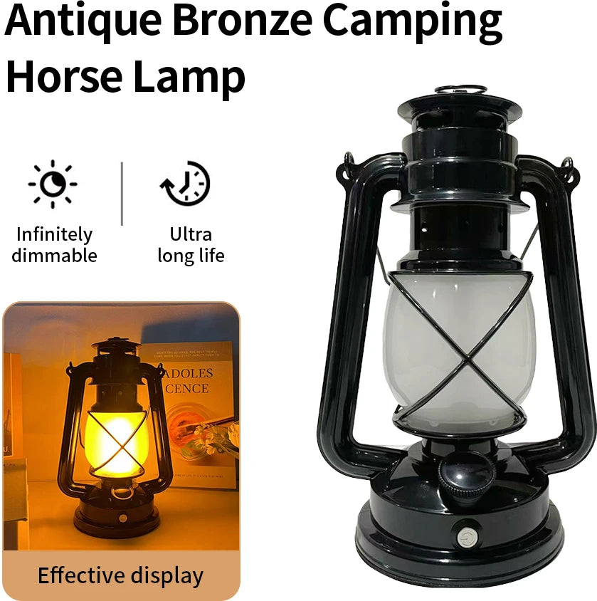 Royallure Retro Horse Lantern Camping Light 3-Mode Hanging Outdoor Decor Lamp