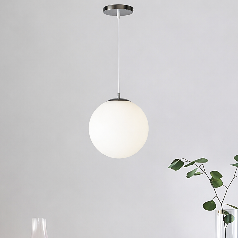 LuxRoyale Nordic Globe Milky Glass Pendant Light, Sphere Minimalist Pendant Lamp With Soft Glow