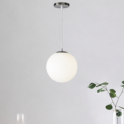 LuxRoyale Nordic Globe Milky Glass Pendant Light, Sphere Minimalist Pendant Lamp With Soft Glow