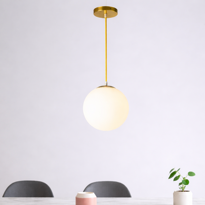 LuxRoyale Nordic Globe Milky Glass Pendant Light, Sphere Minimalist Pendant Lamp With Soft Glow